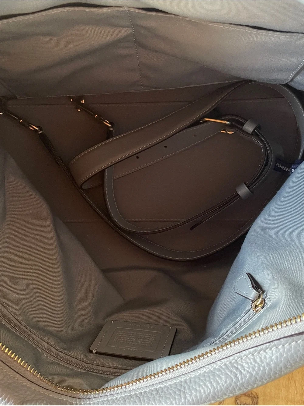 Coach Light Gray Leather with Suede Carryall Tote with Gold Hardware